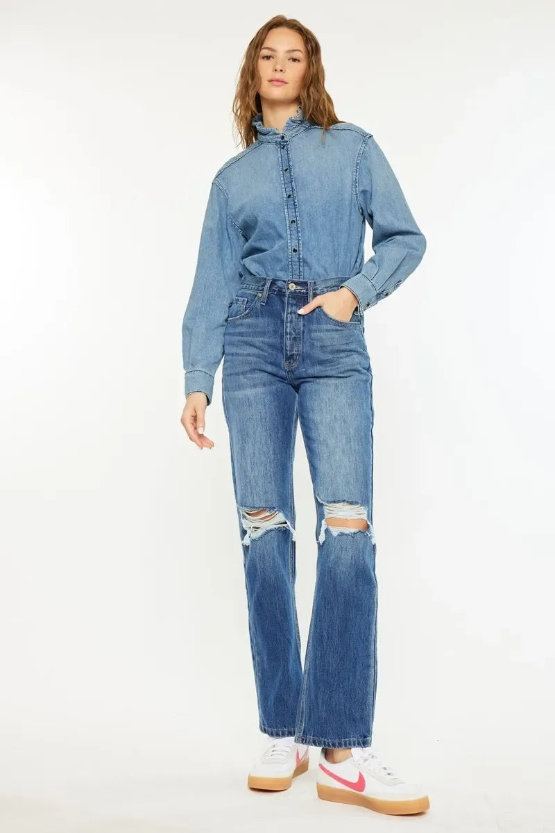 Nautical Inspired Ultra High Rise 90s Boyfriend Jeans - Southern Shores Clothing