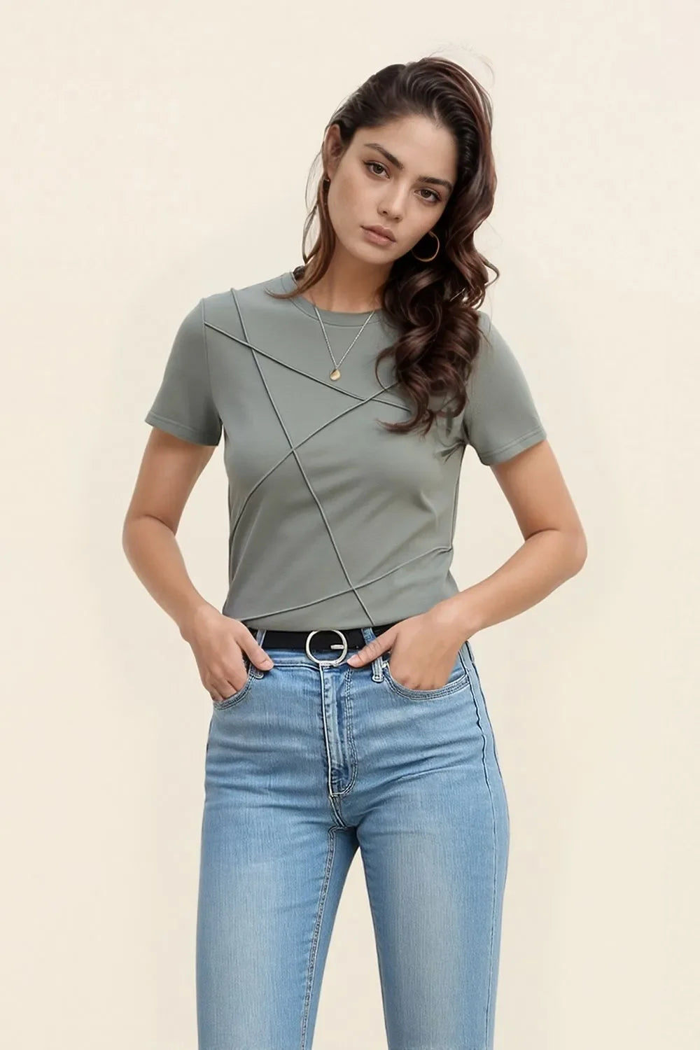 Solid Round Neck T Shirt With Moderate Stretch - Southern Shores Clothing