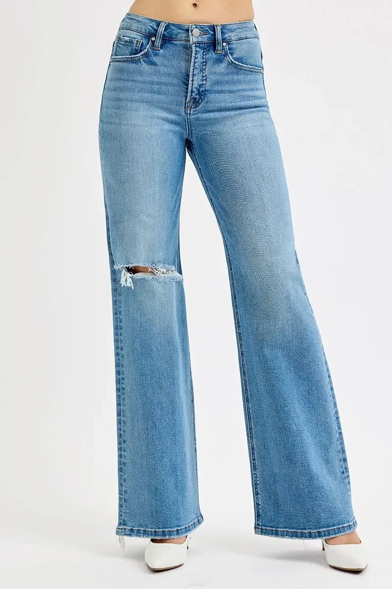 Plus Size Distressed Wide Leg Jeans Denim
