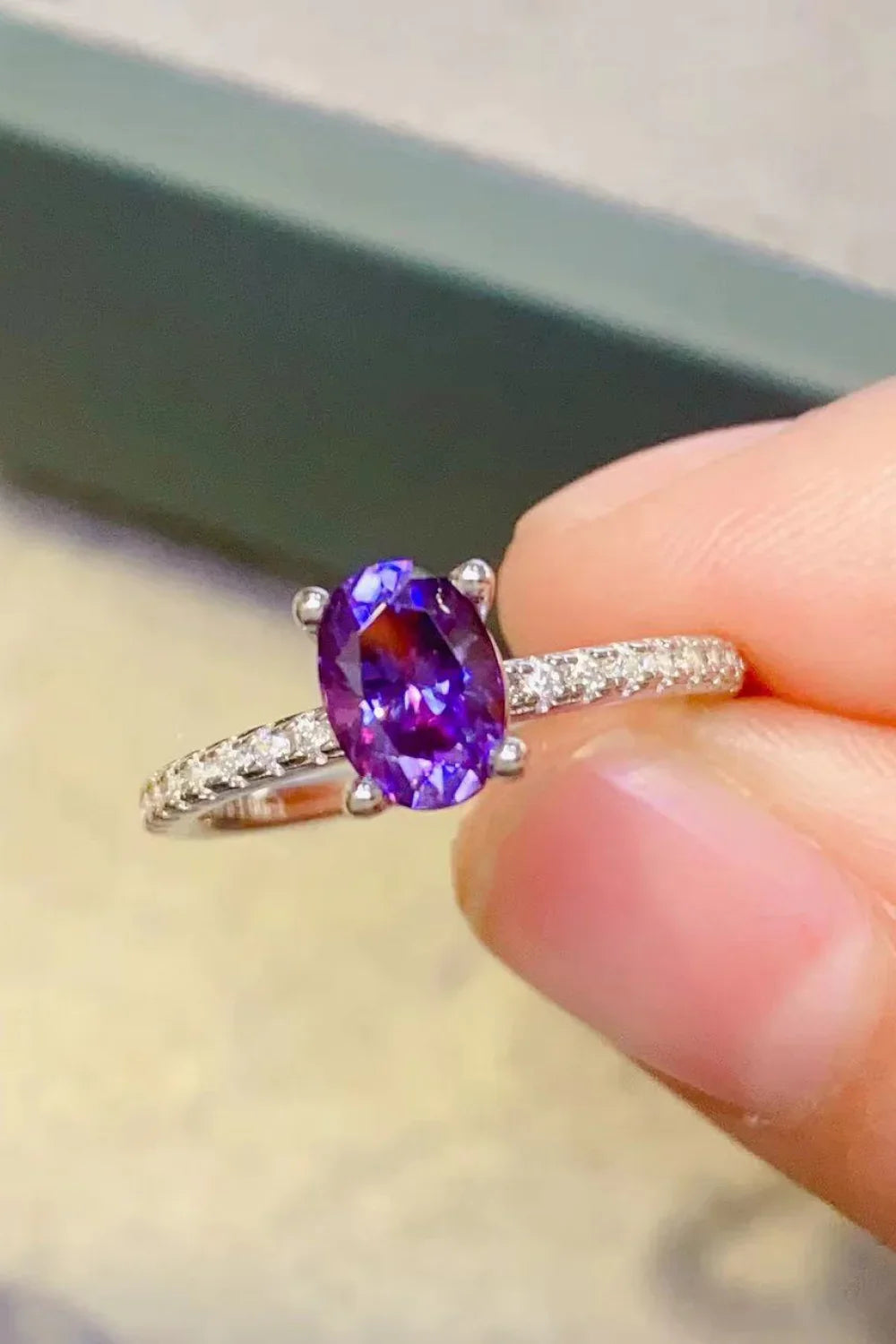 Purple Moissanite 1 Carat 4 Prong Ring Sterling Silver - Southern Shores Clothing