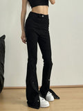 High-Waisted Slit Flare Denim Jeans With Coastal Design - Southern Shores Clothing
