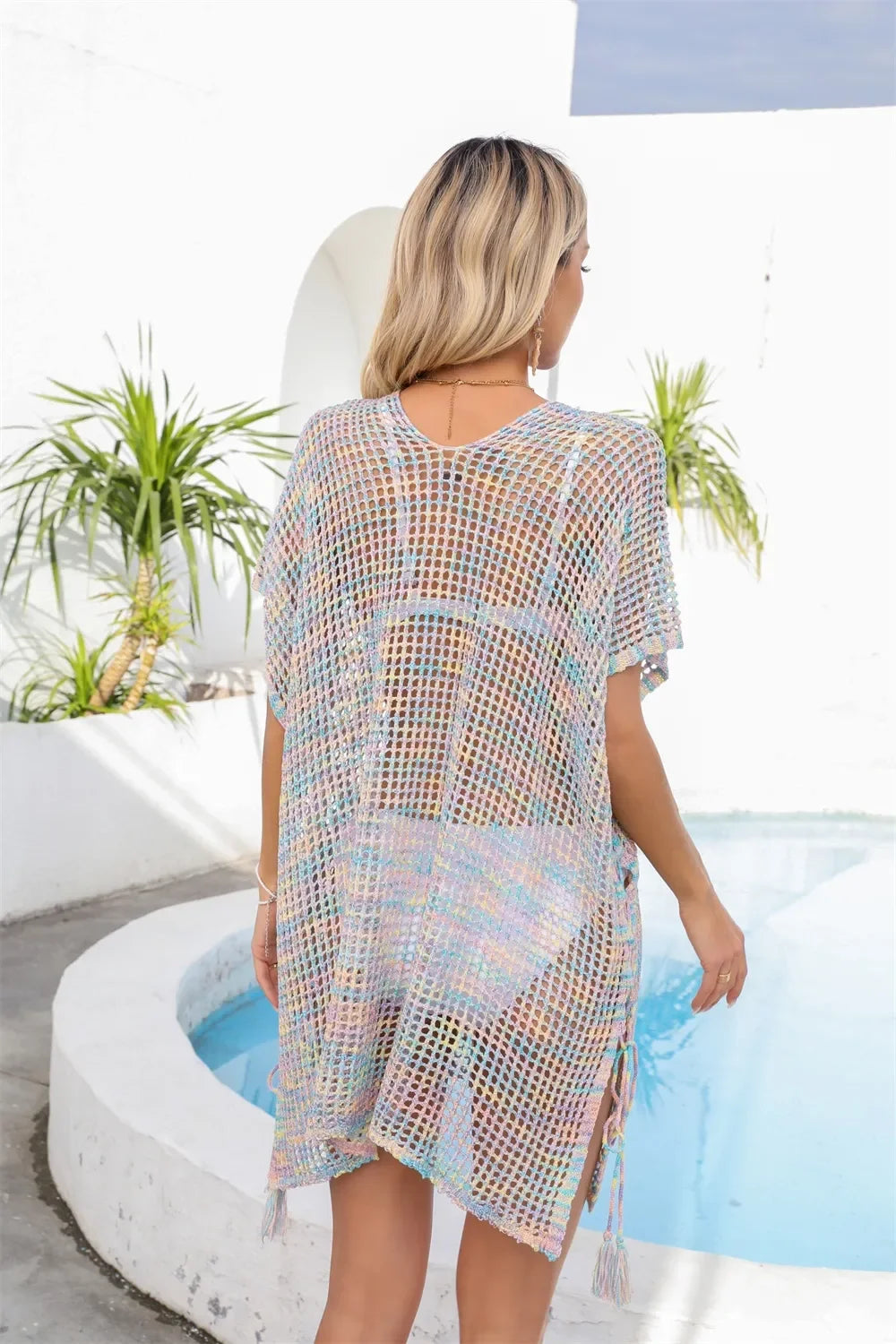 Openwork Slit V Neck Beach Cover Up One Size - Southern Shores Clothing