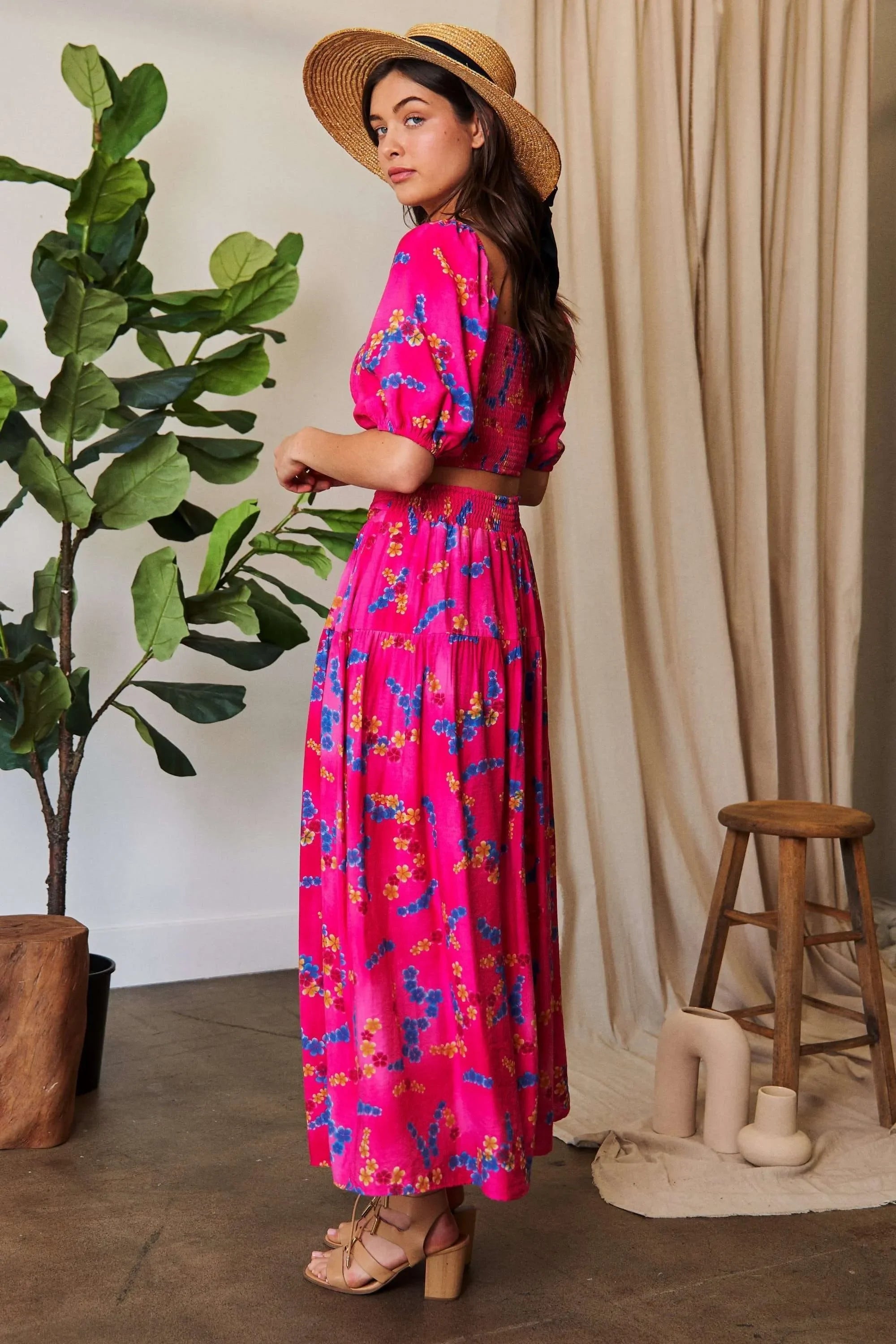 Printed Smocking Waistband Ruffled Maxi Skirt - Southern Shores Clothing