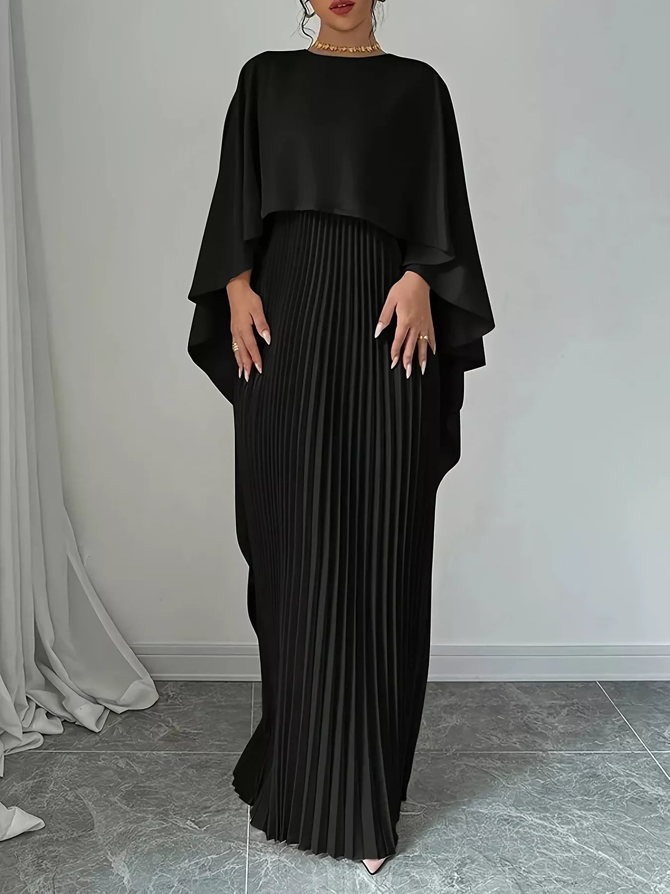Cape Pleated Maxi Dress Formal Evening Gown - Southern Shores Clothing