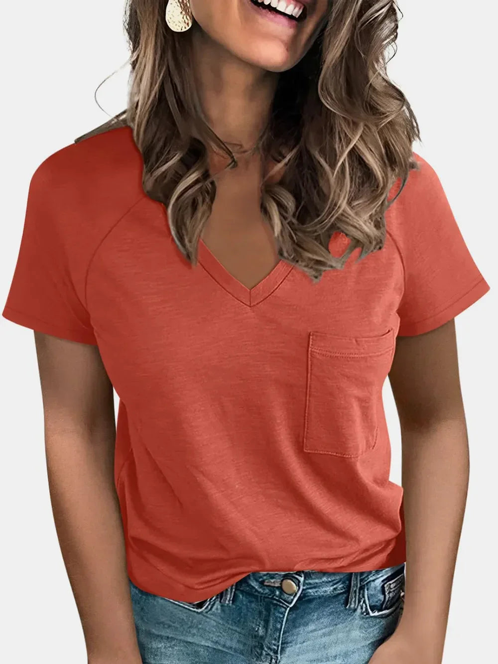Pocketed V-Neck Short Sleeve T-Shirt - Southern Shores Clothing