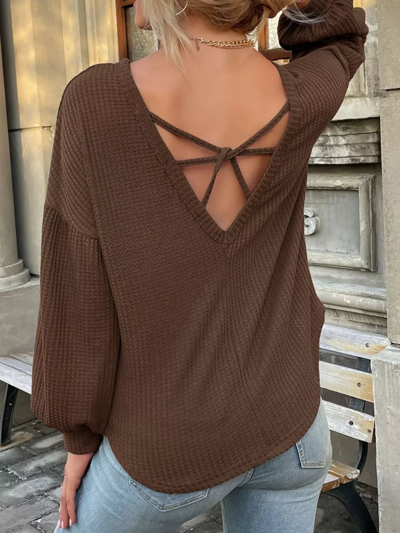 Waffle Knit Round Neck Top - Southern Shores Clothing