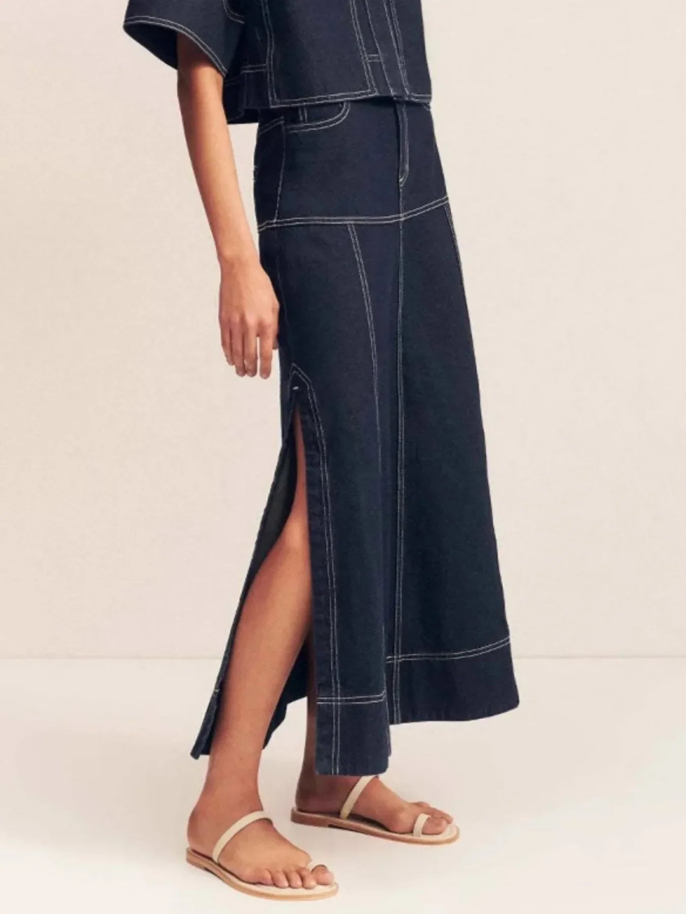 High-Waist Denim Maxi Skirt With Side Slit - Southern Shores Clothing