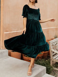 Smocked Half Sleeve Tiered Midi Dress Coastal Style - Southern Shores Clothing