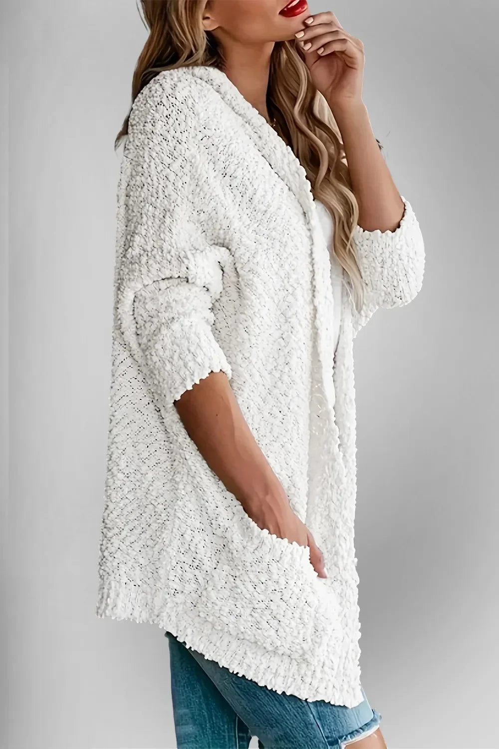 Pocketed Open Front Long Sleeve Cardigan With Stretch - Southern Shores Clothing