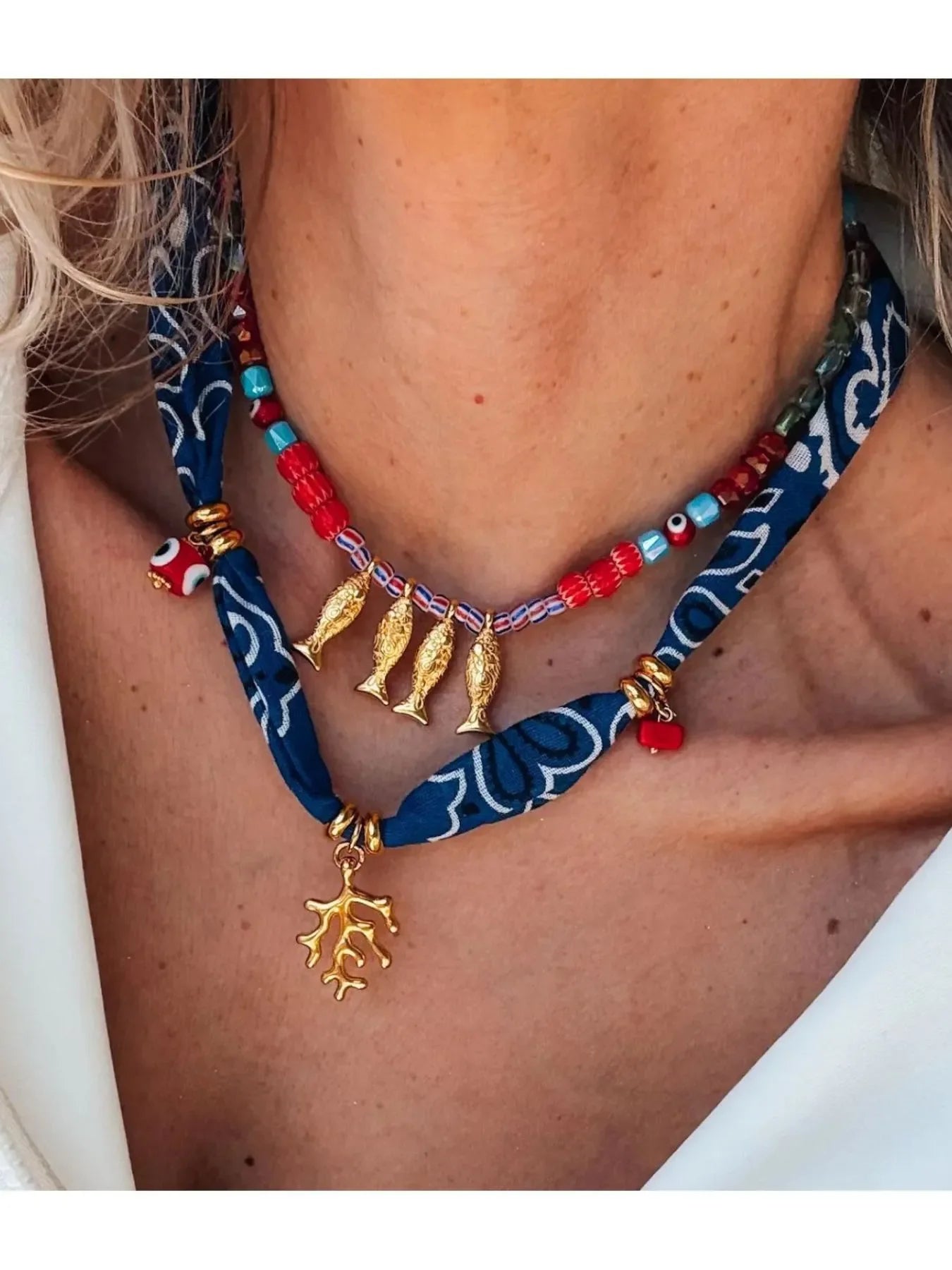 2-Piece 18K Gold-Plated Coral And Fish Pendant Necklace - Southern Shores Clothing