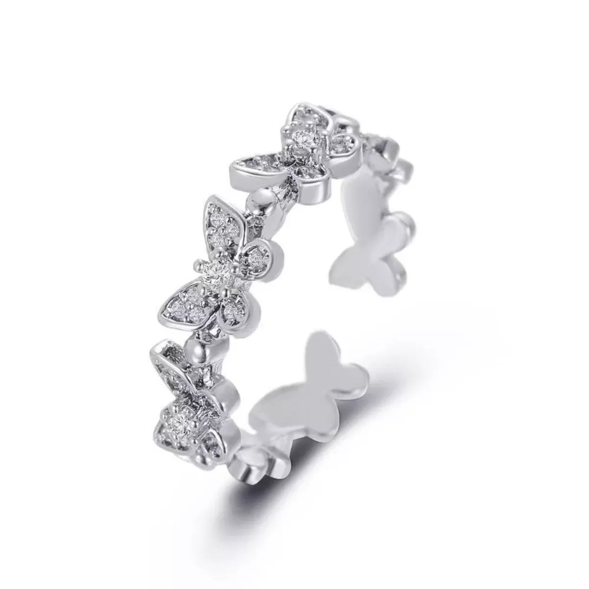 925 Sterling Butterfly Open Ring With Zircon Accent - Southern Shores Clothing
