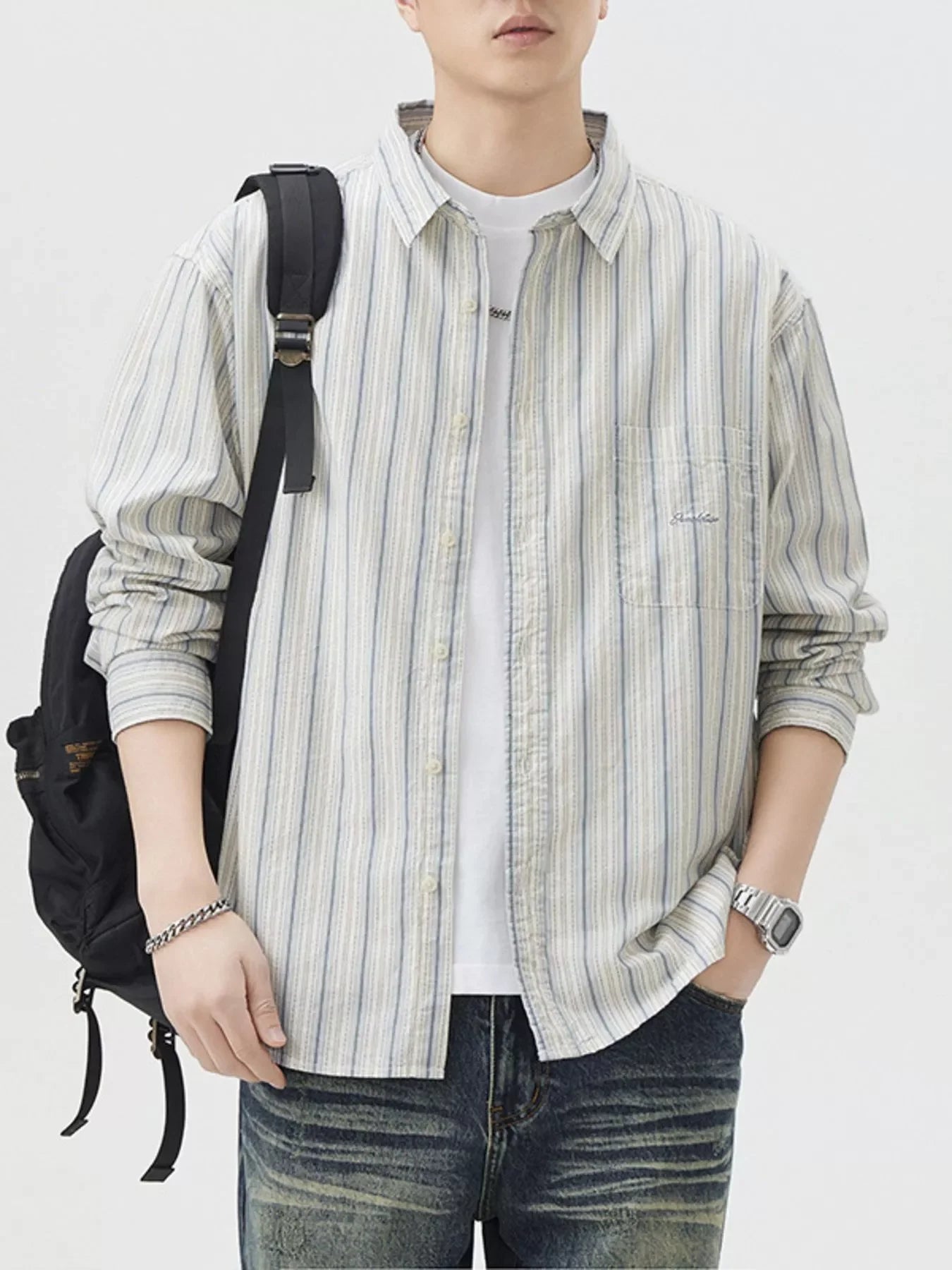 Oversized Striped Button Up Long Sleeve Cotton Shirt - Southern Shores Clothing