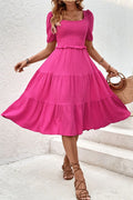 Perfee Square Neck Puff Sleeve Cutout Dress - Southern Shores Clothing