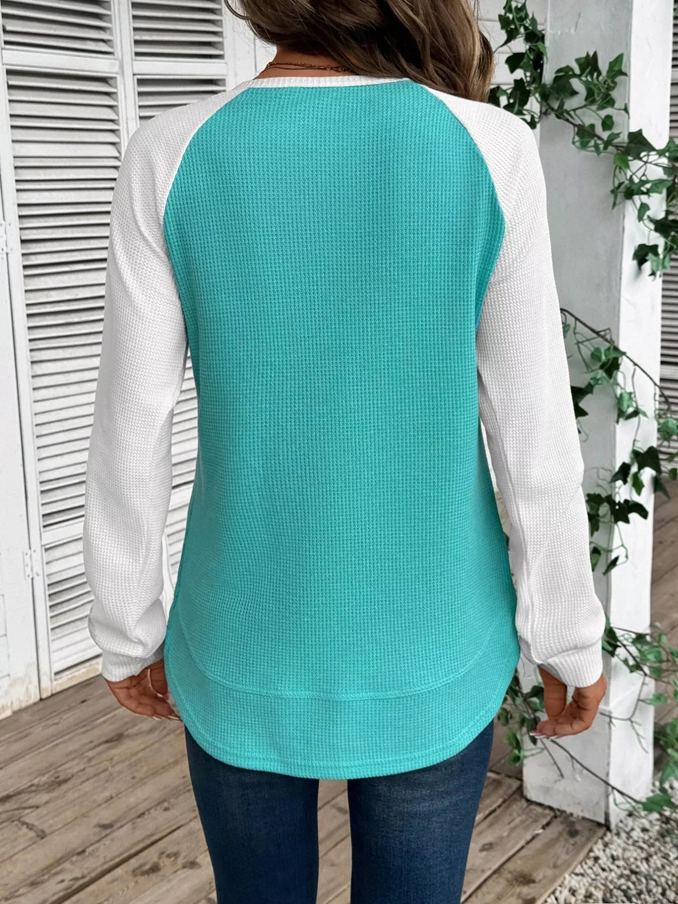 Contrast Raglan Sleeves Waffle Knit T Shirt - Southern Shores Clothing