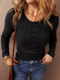 Full Size Ribbed Knit Button-Front Long Sleeve Top Plus Size - Southern Shores Clothing