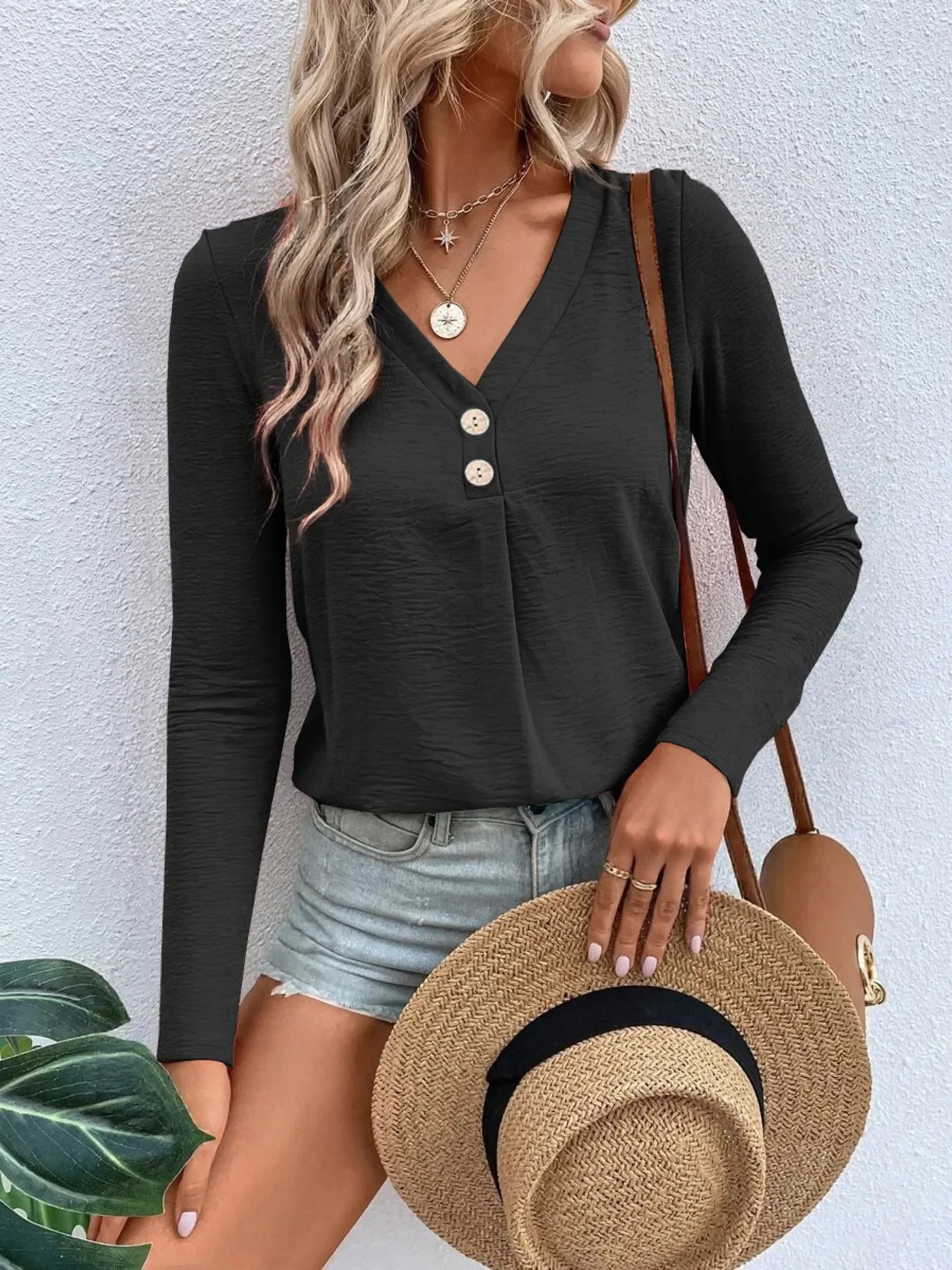 Plus Size V Neck Long Sleeve T Shirt Everyday Comfort - Southern Shores Clothing