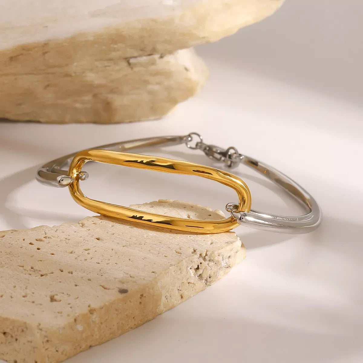 Two-Tone Geometric Link Bracelet With 18K Gold Plating - Southern Shores Clothing
