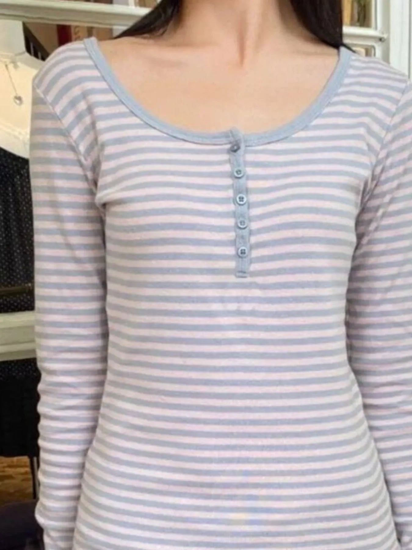 Striped Long Sleeve Henley T-Shirt - Southern Shores Clothing