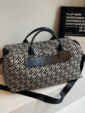 Geometric Canvas Travel Duffel Bag With Leather Accents - Southern Shores Clothing
