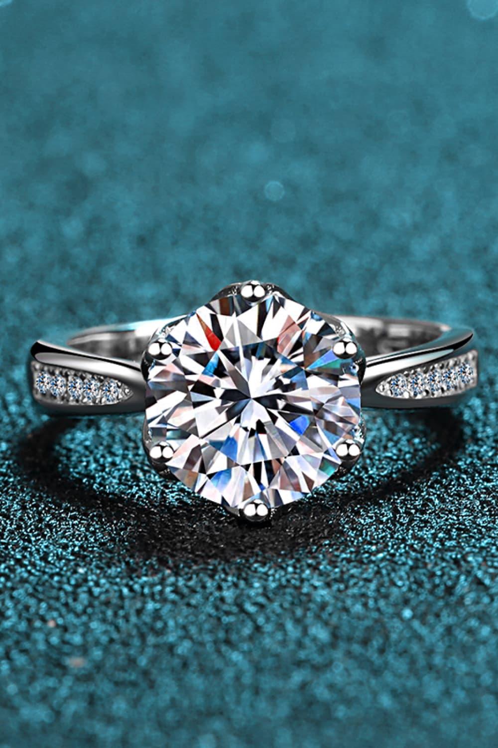 3 Carat Moissanite Ring Rhodium-Plated Sterling Silver