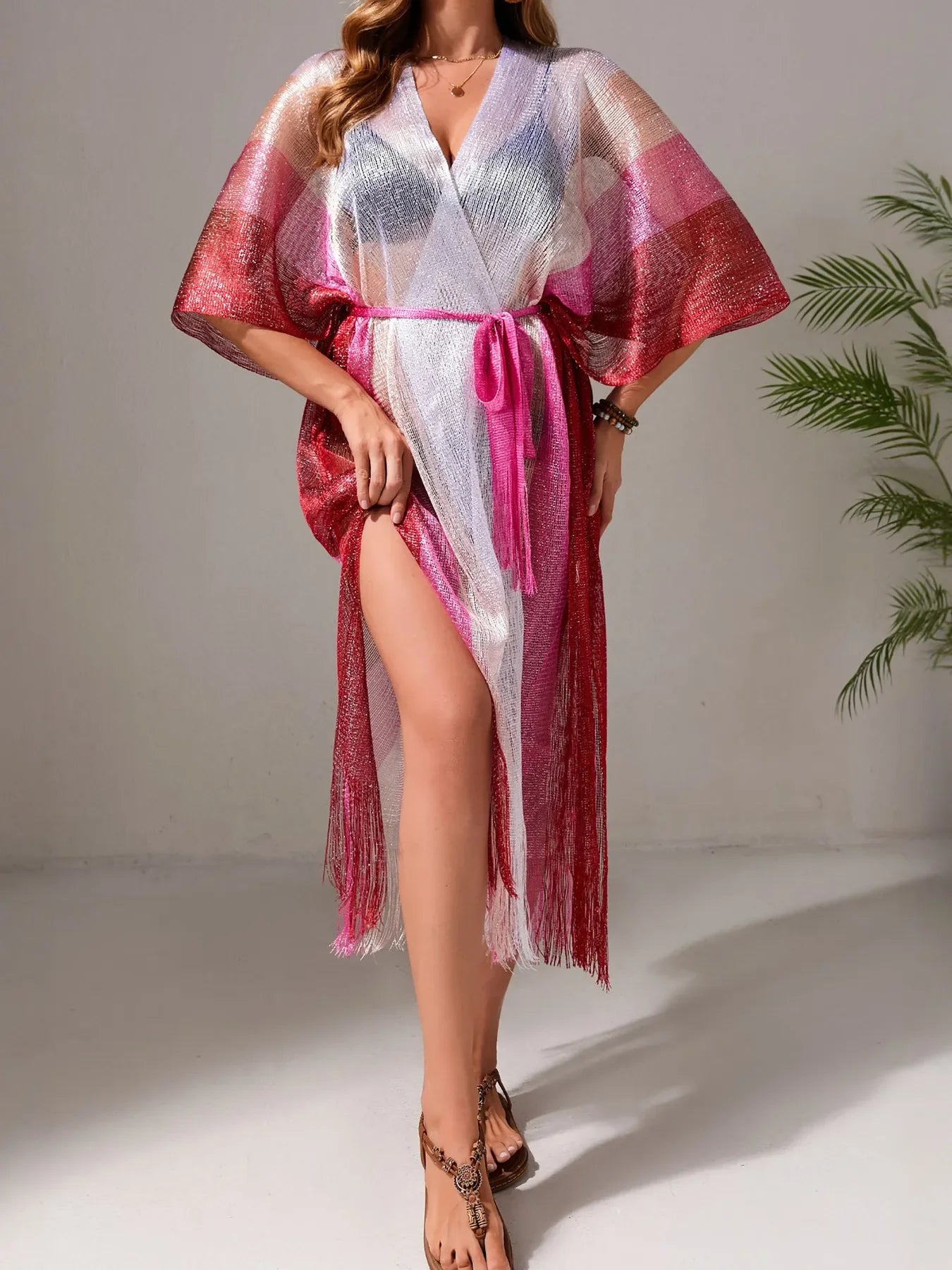 Gradient Fringe Kimono Cover Up One Size - Southern Shores Clothing