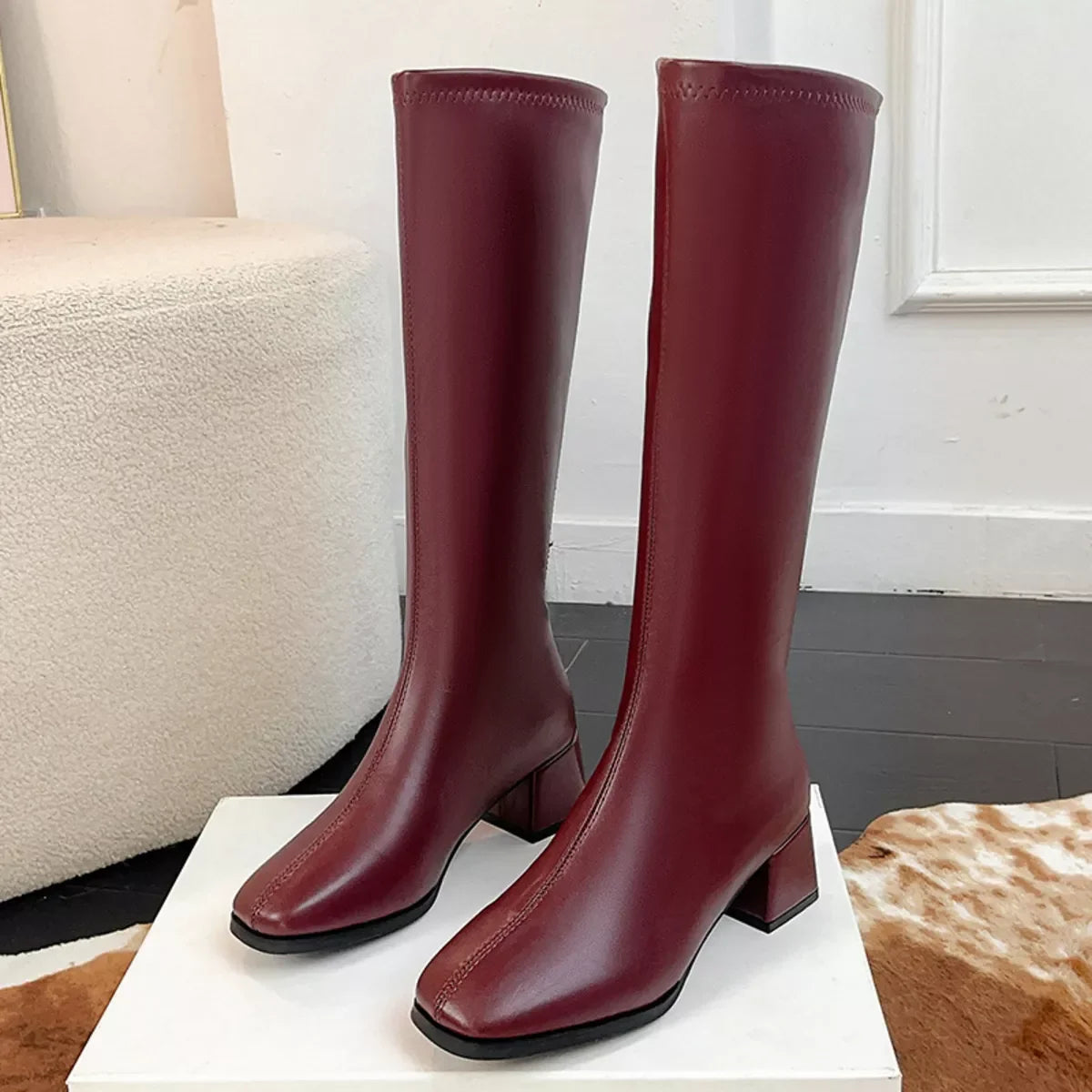Square Toe Block Heel Boots Classic Design - Southern Shores Clothing