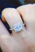Emerald-Cut Moissanite Ring With Halo In Sterling Silver - Southern Shores Clothing