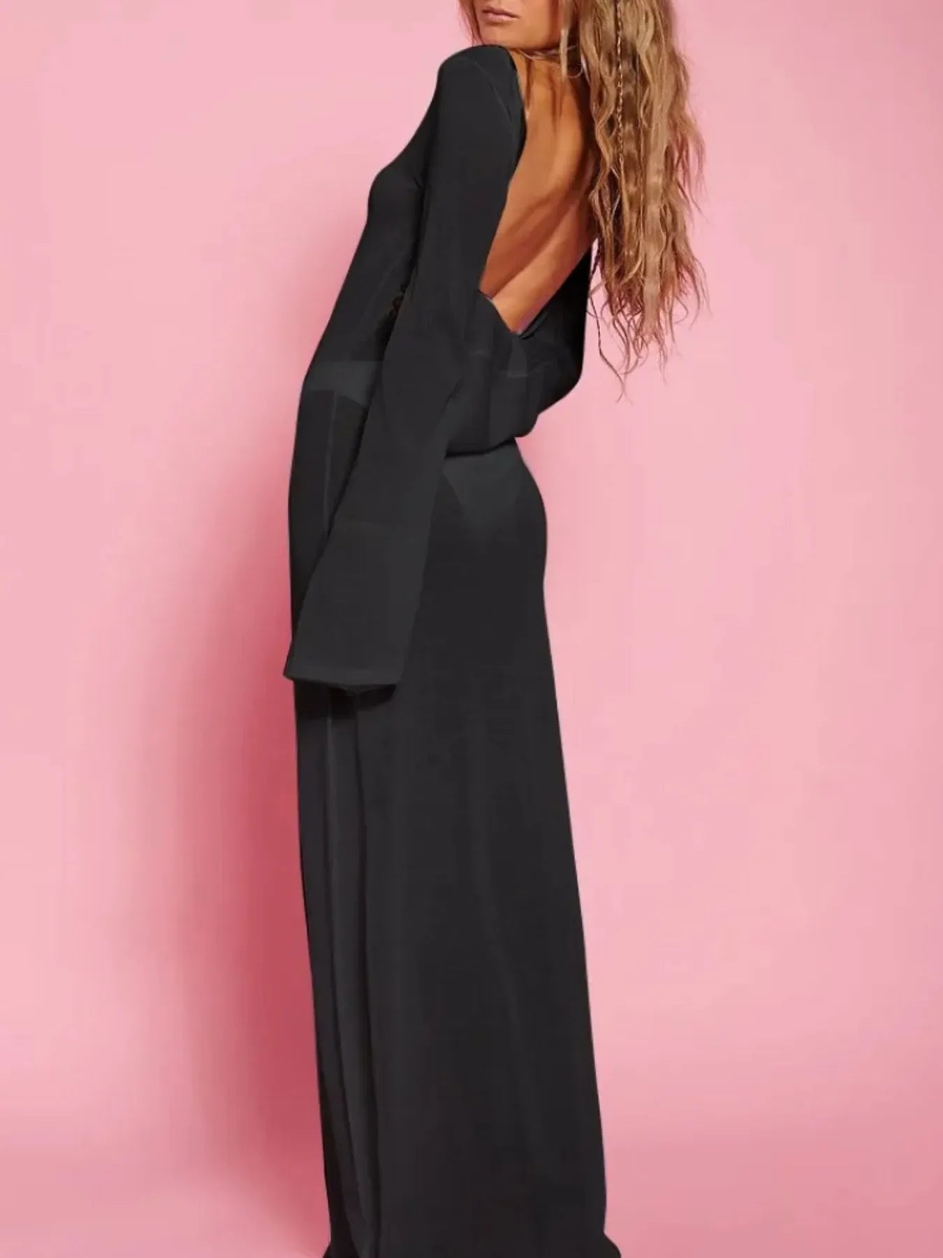 Backless Long Sleeve Maxi Cover-Up For Beach Days - Southern Shores Clothing