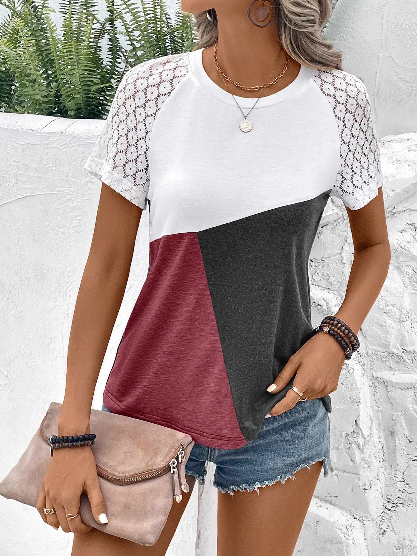 Raglan Sleeve Round Neck Tee With Stretch Fabric - Southern Shores Clothing