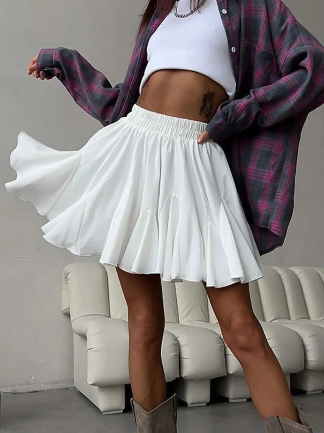 Elastic Waist Flowing Skirt With Ruffled Hem - Southern Shores Clothing