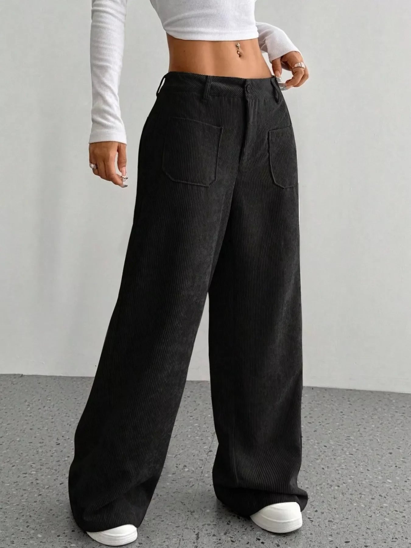 Wide Leg Corduroy Pants With Pockets And Relaxed Fit - Southern Shores Clothing