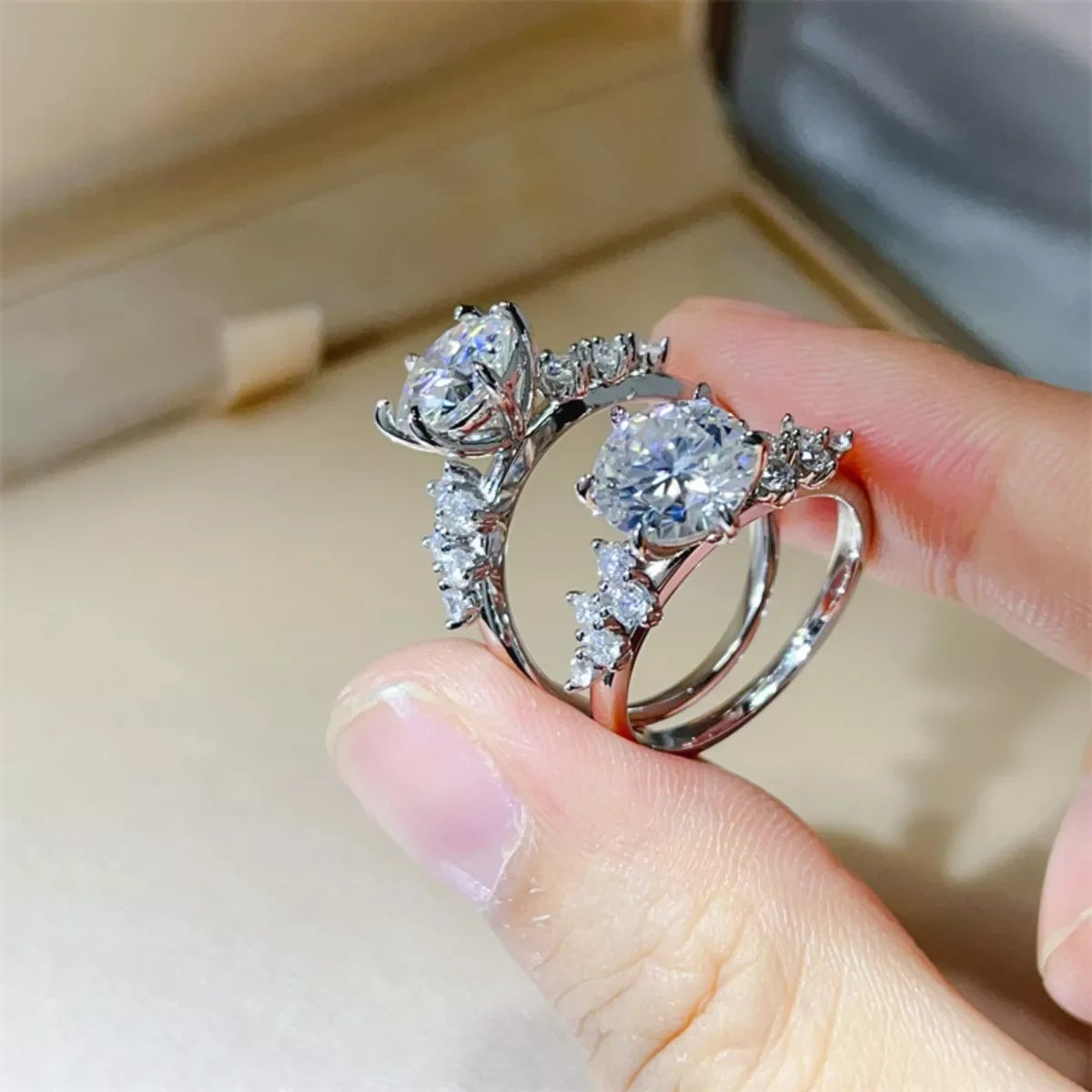 3 Carat Moissanite Ring In Platinum-Plated Sterling Silver - Southern Shores Clothing