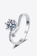 1 Ct Moissanite Rhodium-Plated Sterling Silver Bypass Ring - Southern Shores Clothing