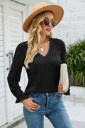 V Neck Flounce Sleeve Lace Top With Long Sleeves - Southern Shores Clothing
