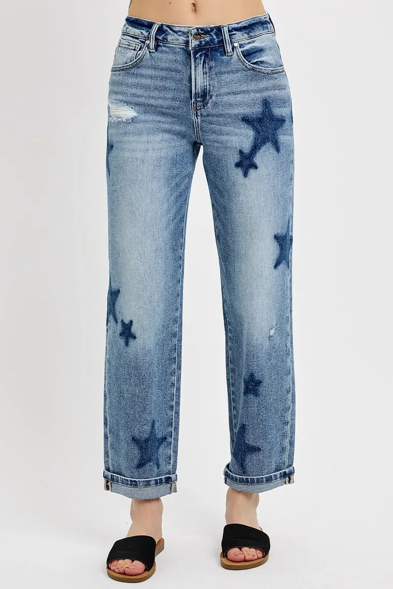 Beachside Risen Mid Rise Boyfriend Jeans with Star Detail Plus Size