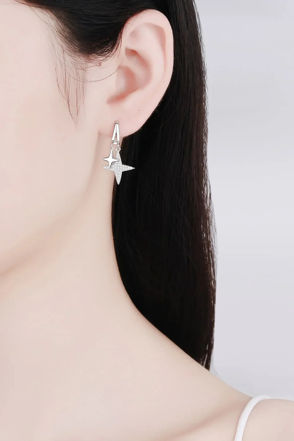 Moissanite Star Drop Earrings Rhodium-Plated - Southern Shores Clothing