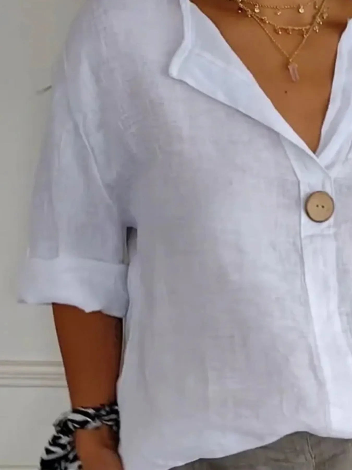 Plus Size Linen Blend Notched Blouse With Button Front - Southern Shores Clothing