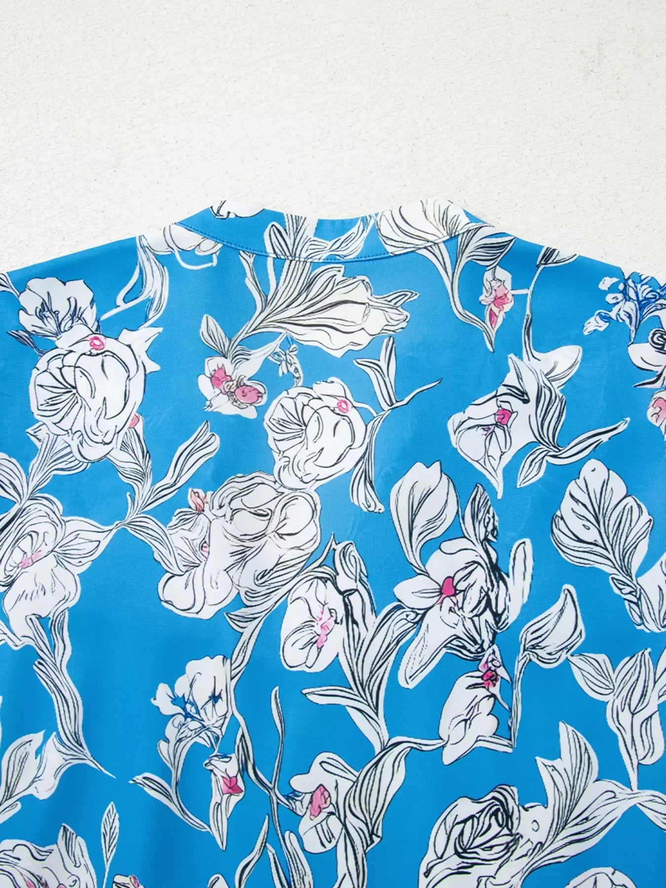 Notched Floral Print Three Quarter Puff Sleeve Blouse - Southern Shores Clothing