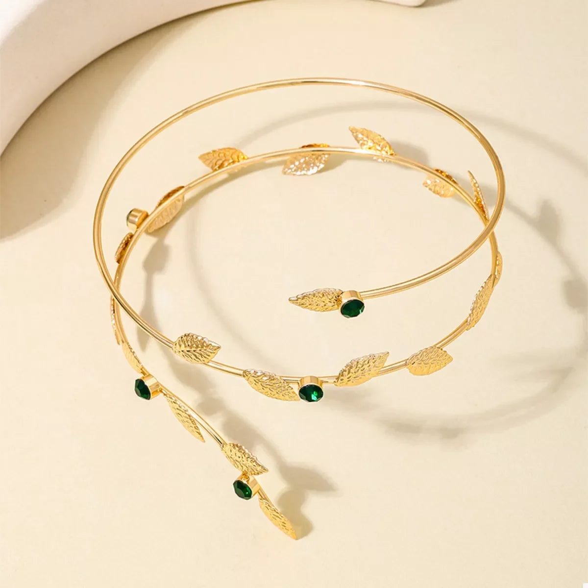 Rhinestone Leaf Bracelet Open Cuff 18K Gold Plated Alloy - Southern Shores Clothing