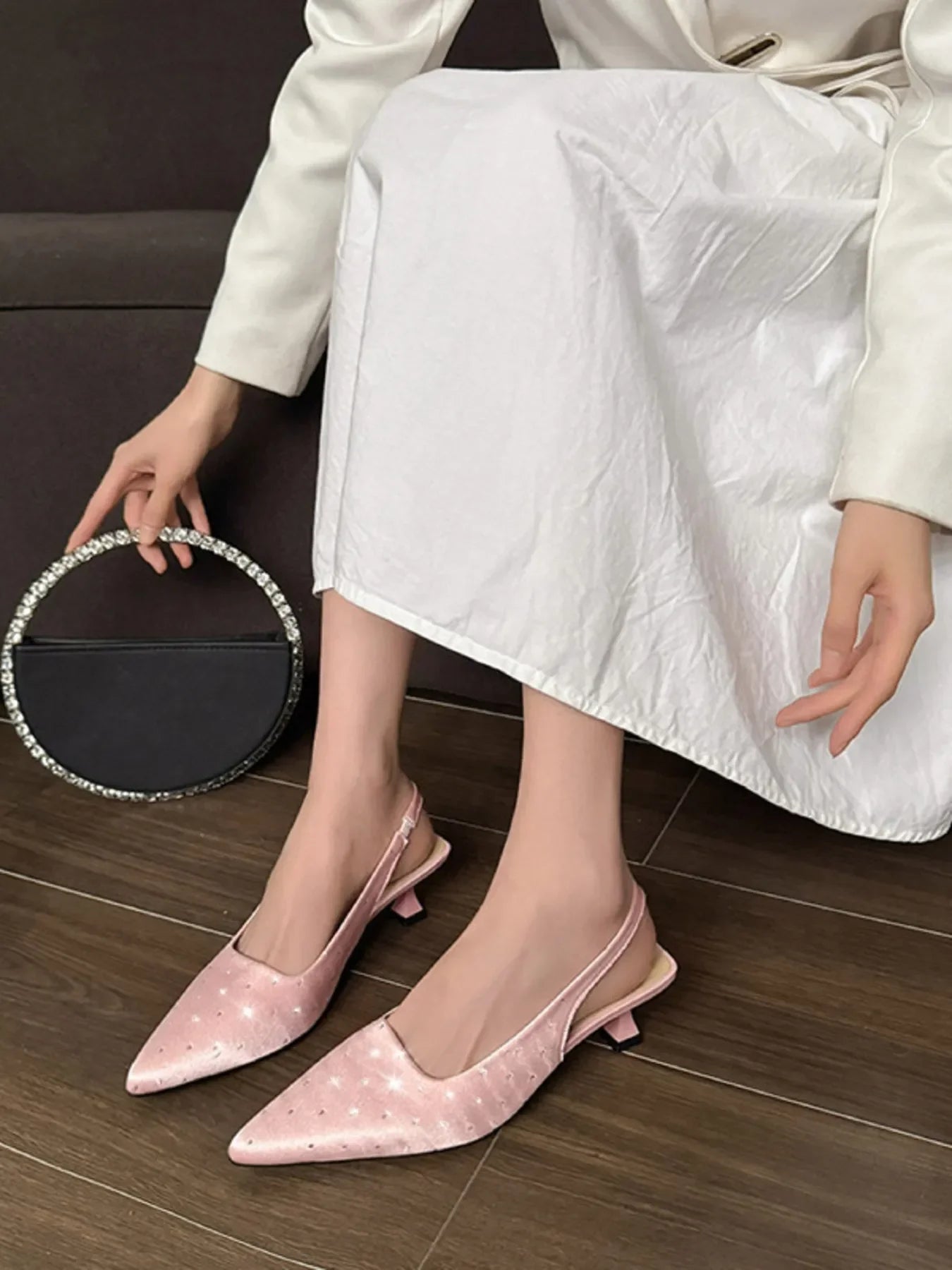 Pointed Toe Slingback Pumps With Rhinestones - Southern Shores Clothing