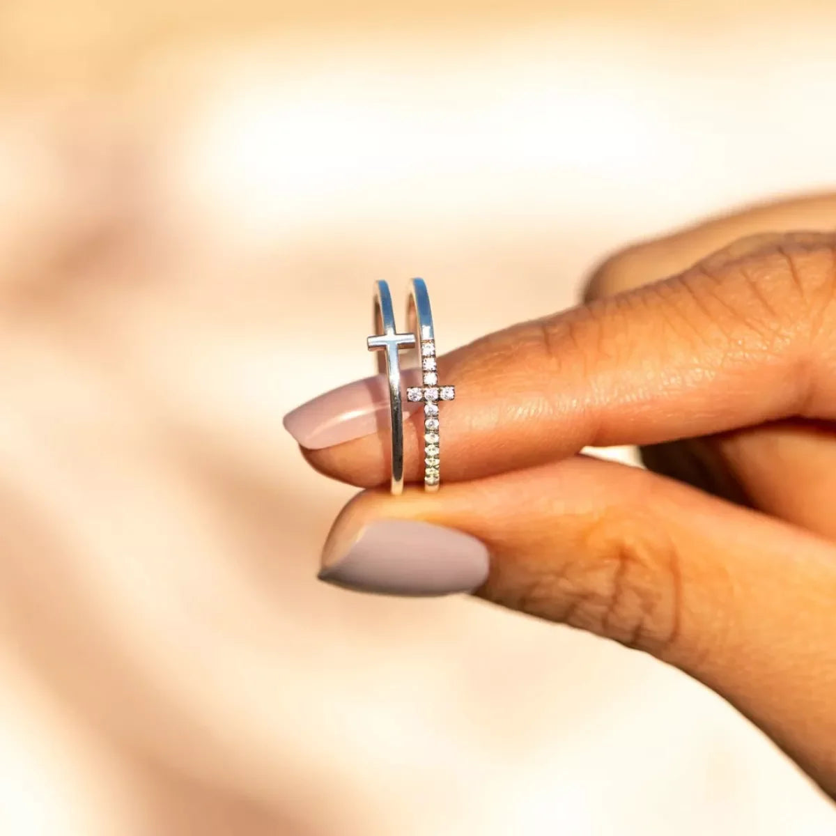 Double Band Zircon Cross Ring With Plating - Southern Shores Clothing