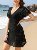 Openwork Sheer Plunge Cover Up Dress For Beachwear - Southern Shores Clothing