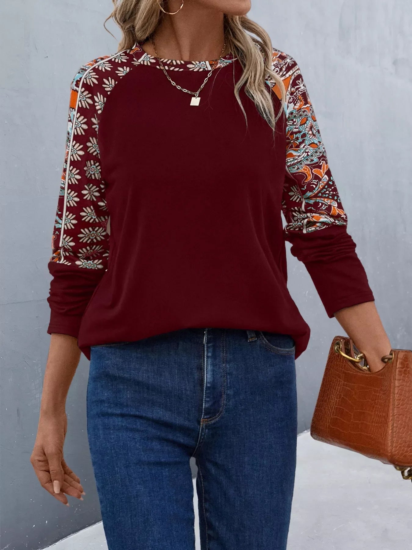Printed Raglan Sleeve Round Neck T Shirt For Casual Wear - Southern Shores Clothing