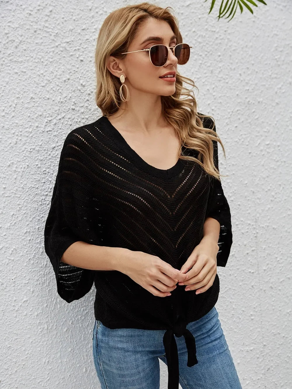 Openwork Batwing Sleeve Cover-Up Stretch Fabric - Southern Shores Clothing