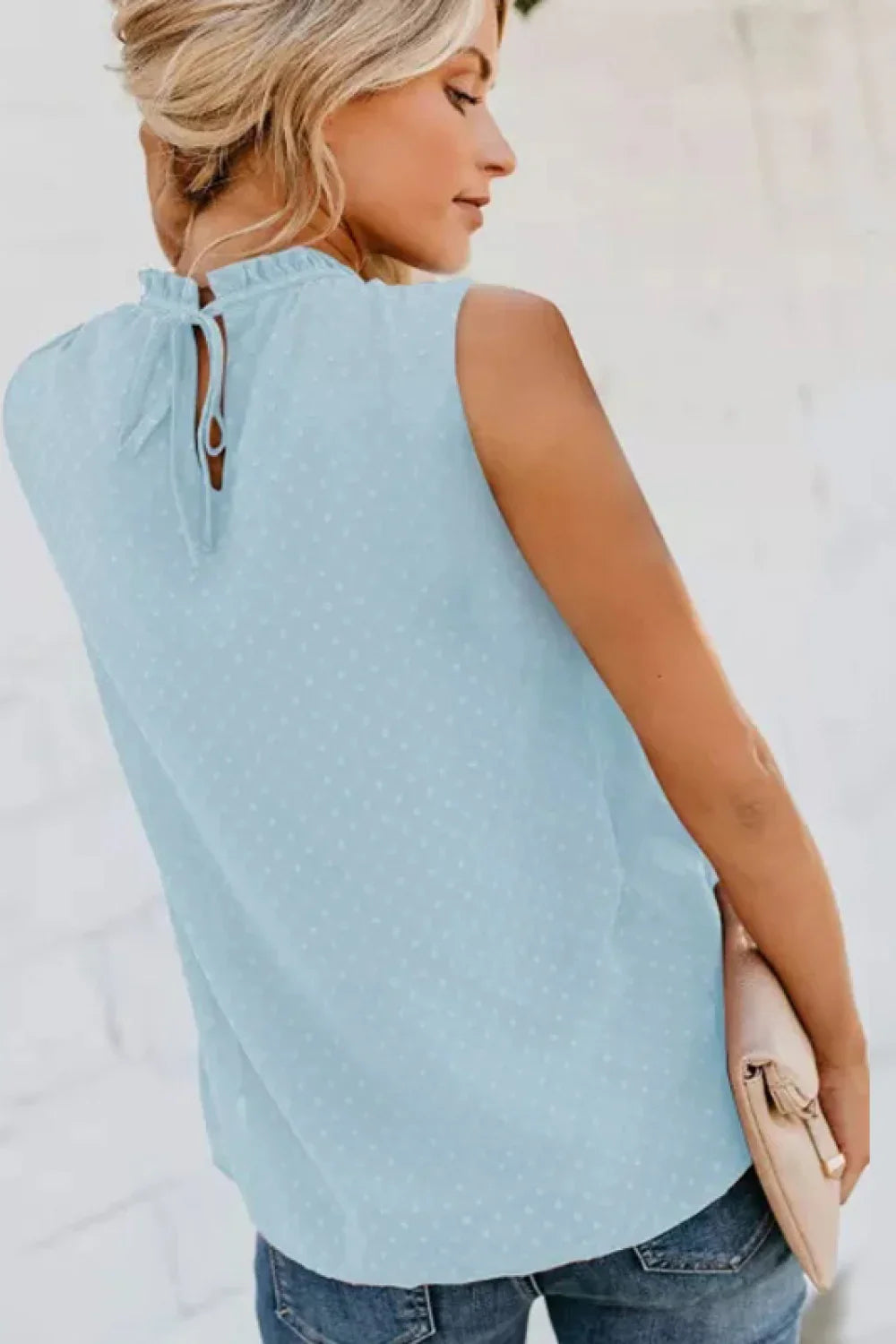 Smocked Tie Back Frill Trim Tank Top With Swiss Dot - Southern Shores Clothing