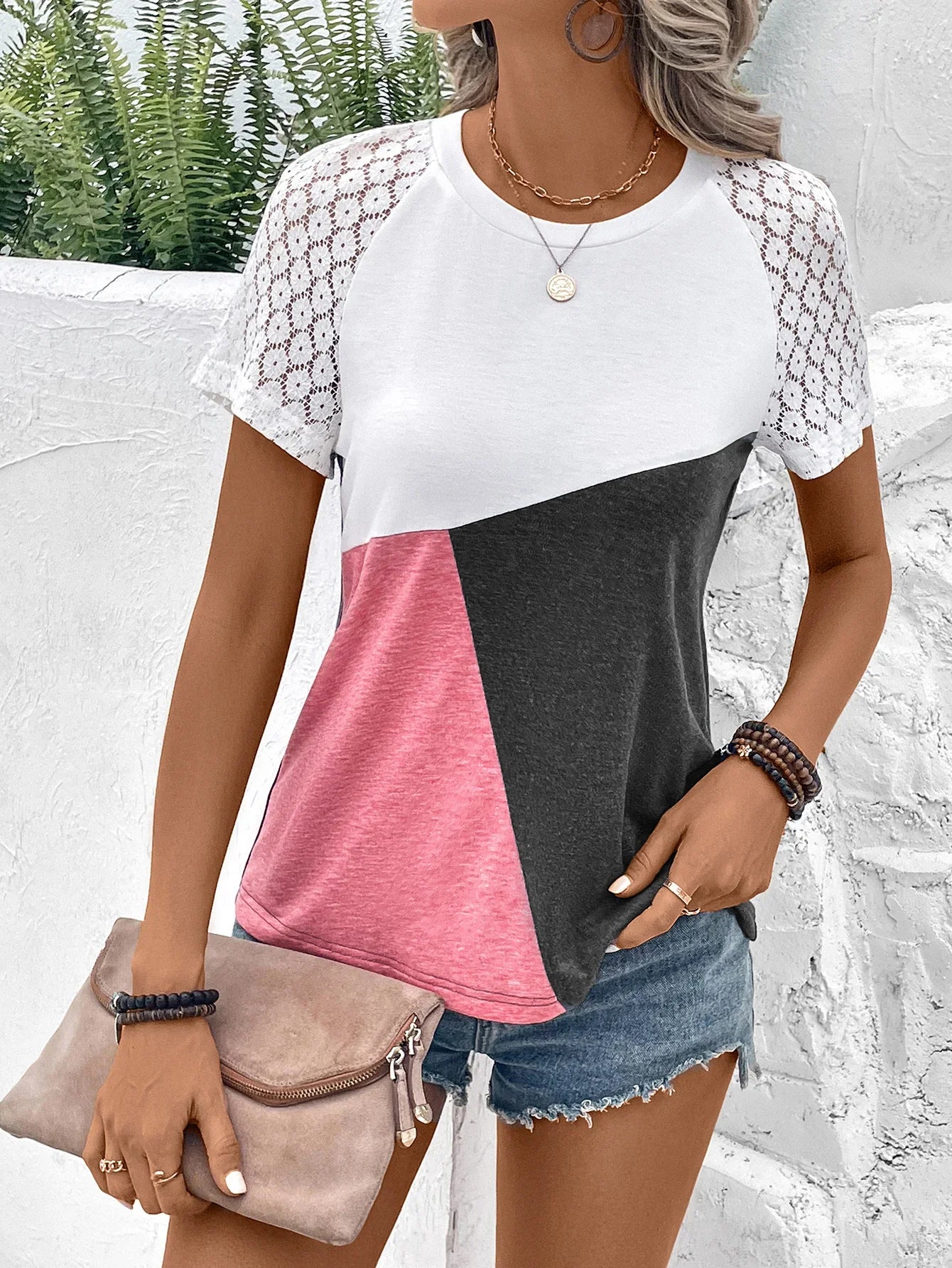 Raglan Sleeve Round Neck Tee With Stretch Fabric - Southern Shores Clothing