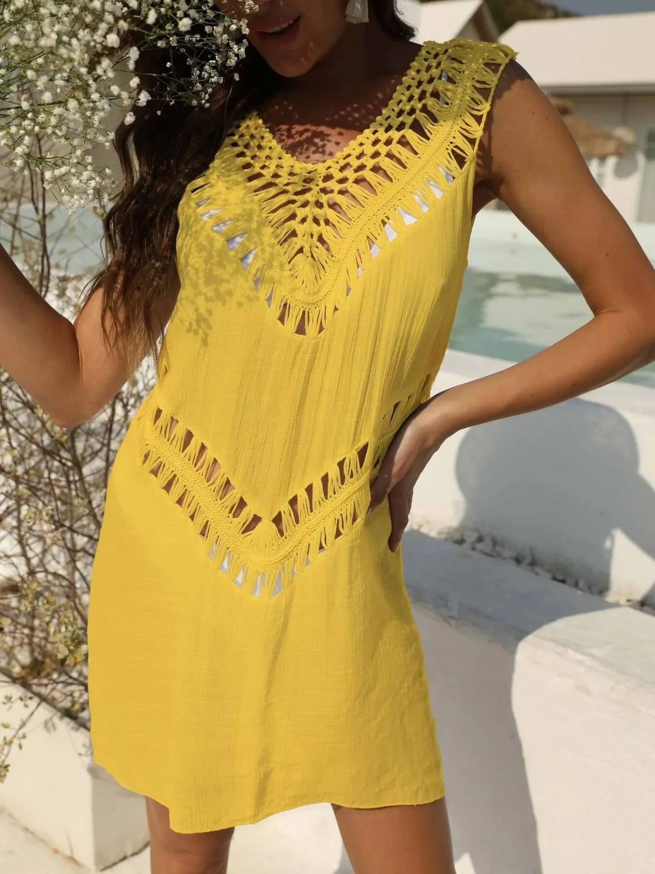 Crochet Detail Beach Cover Up Dress One Size - Southern Shores Clothing