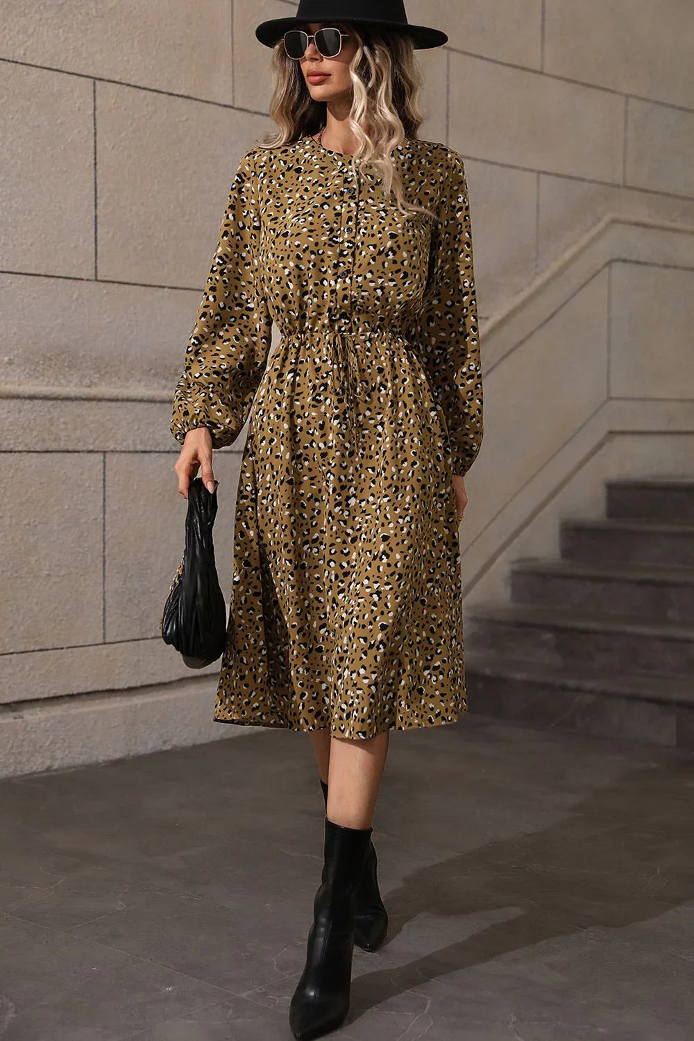 Printed Long Sleeve Midi Dress Coastal Casual - Southern Shores Clothing