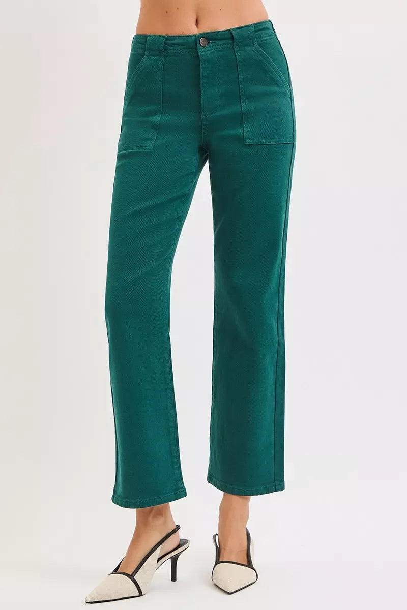 High Rise Ankle Flare Denim Jeans With Patch Pockets - Southern Shores Clothing