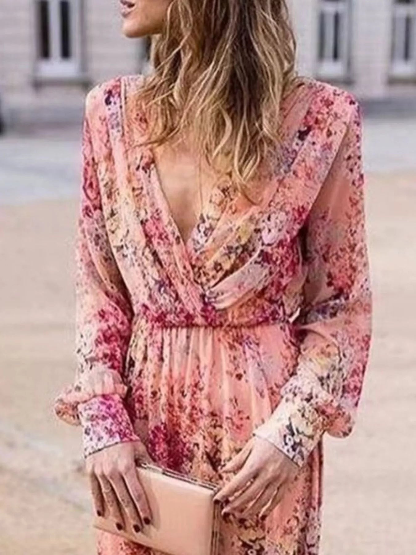 Floral Print Long Sleeve Maxi Dress Plus Size